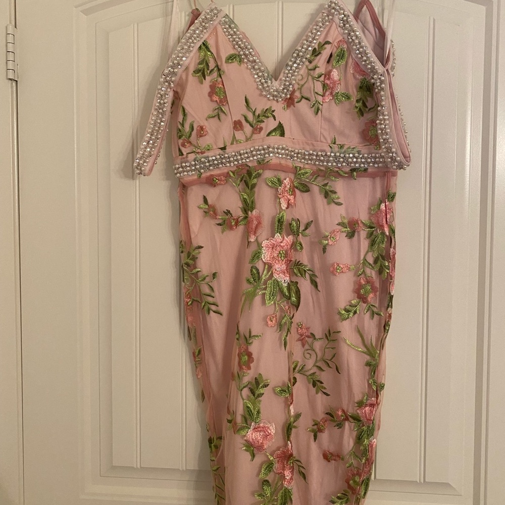 Floral dress with pearl embellishments
